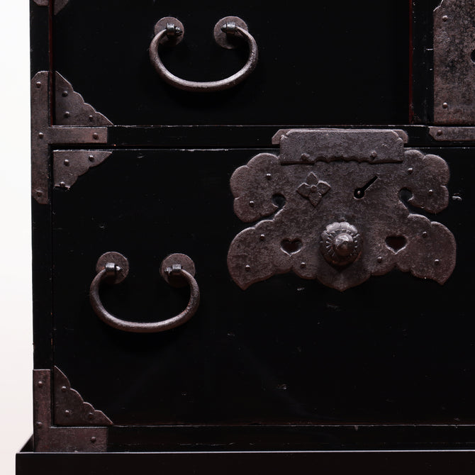 ◆ ご商談中- Sales pending ◆黒塗庄内閂付小箪笥　スタンド付き【SHONAI small chest with metal stand】 [j1102]