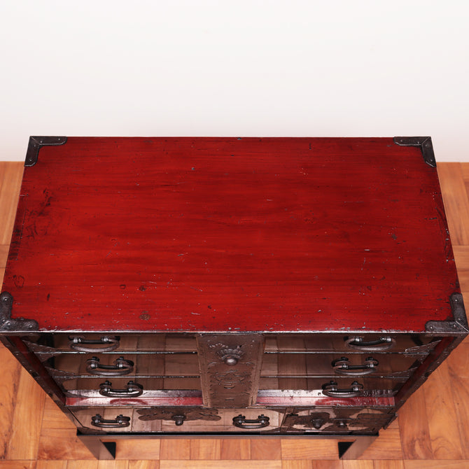 ◆ ご商談中- Sales pending ◆黒塗庄内閂付小箪笥　スタンド付き【SHONAI small chest with metal stand】 [j1102]