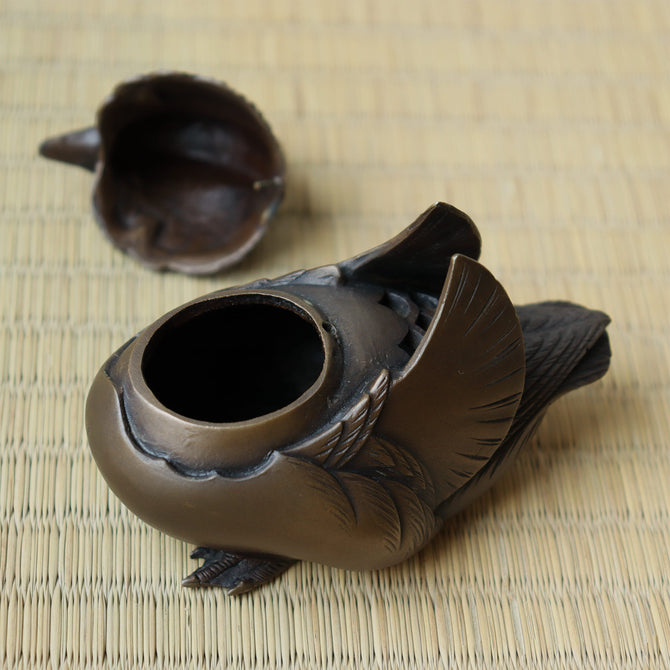 蝋型鋳造 鴛鴦香炉  　[k0590]