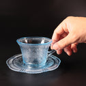 〈１客〉 桜に流水文ガラスカップ＆ソーサー [IZ772]【Glass cup and saucer, design of cherry blossoms floating on a river 】