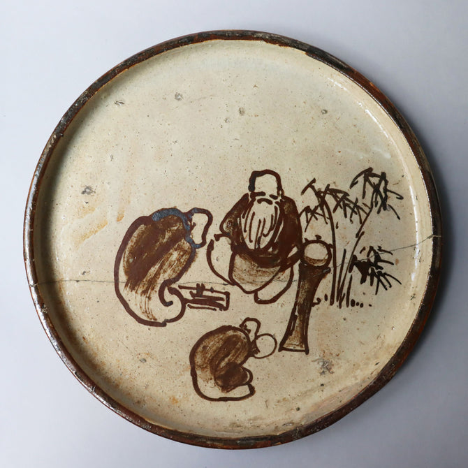 瀬戸行灯皿【Seto Andon plate , late Edo era】 [k0466]