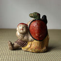 土人形　童子と蓑亀【 Cray doll of a kid with longevity turtle】