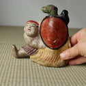 土人形　童子と蓑亀【 Cray doll of a kid with longevity turtle】