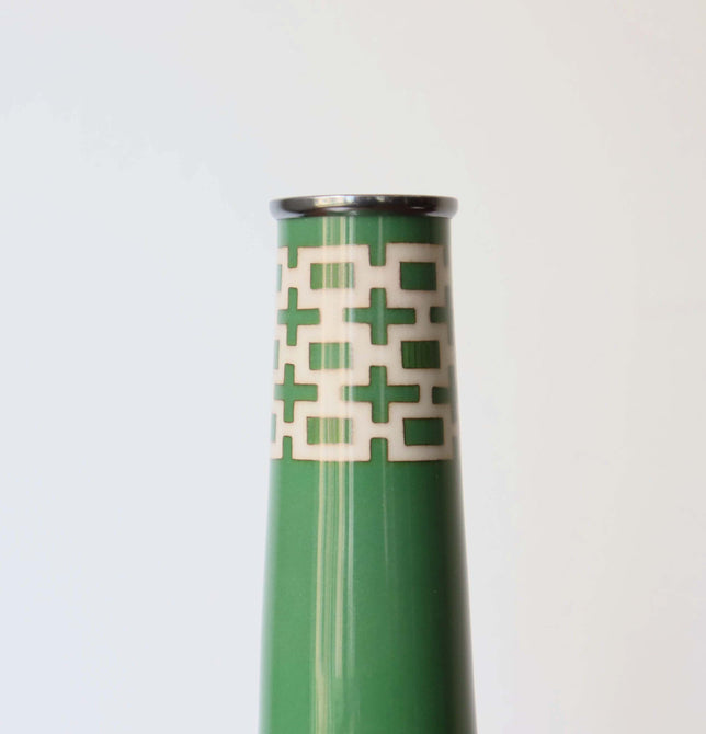 七寶緑釉抽象文花瓶　安藤七宝店謹製 [k0431]　Cloisonne green glazed abstract pattern vase by Ando Cloisonne