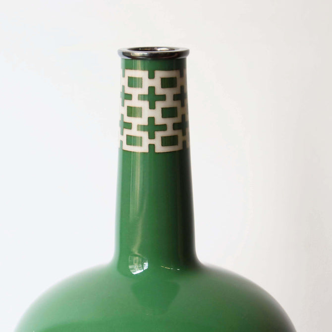 七寶緑釉抽象文花瓶　安藤七宝店謹製 [k0431]　Cloisonne green glazed abstract pattern vase by Ando Cloisonne