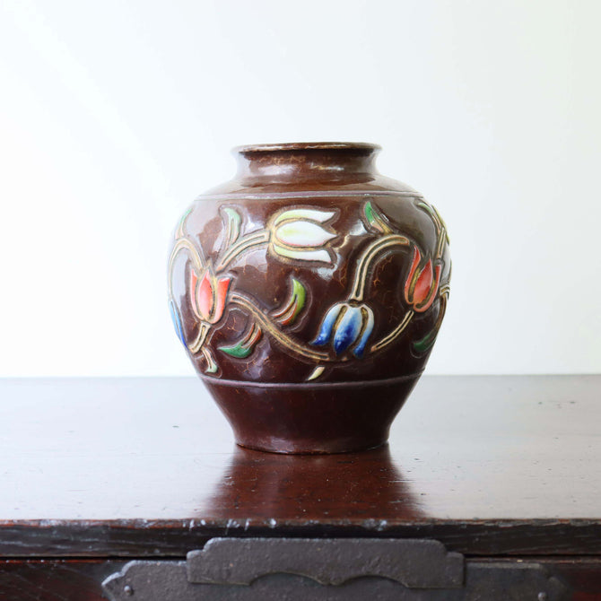 安藤七宝 鎚起七宝花瓶【 Cloisonne vase by ANDO SHIPPOU 】 [k0433]