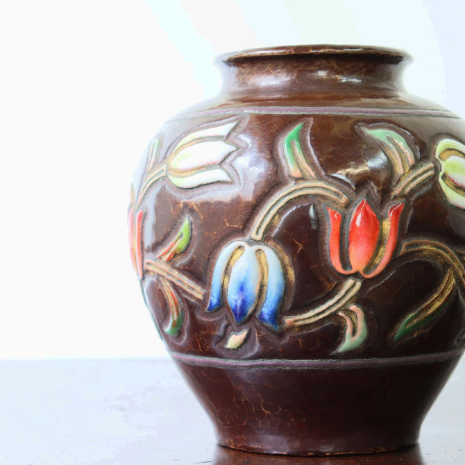 安藤七宝 鎚起七宝花瓶【 Cloisonne vase by ANDO SHIPPOU 】 [k0433]
