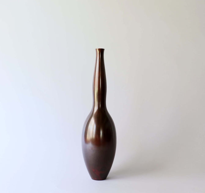 高村豊周/細瓢花入れ【 Toyochika Takamura / Bronze vase 】 [k0442]