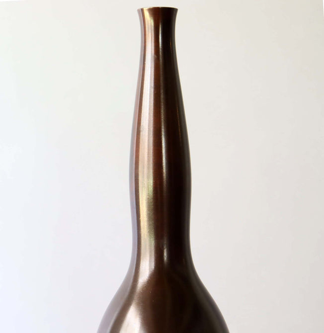 高村豊周/細瓢花入れ【 Toyochika Takamura / Bronze vase 】 [k0442]